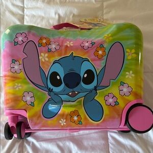 Disney Stitch Floral Ride-On Suitcase - Blue and Pink